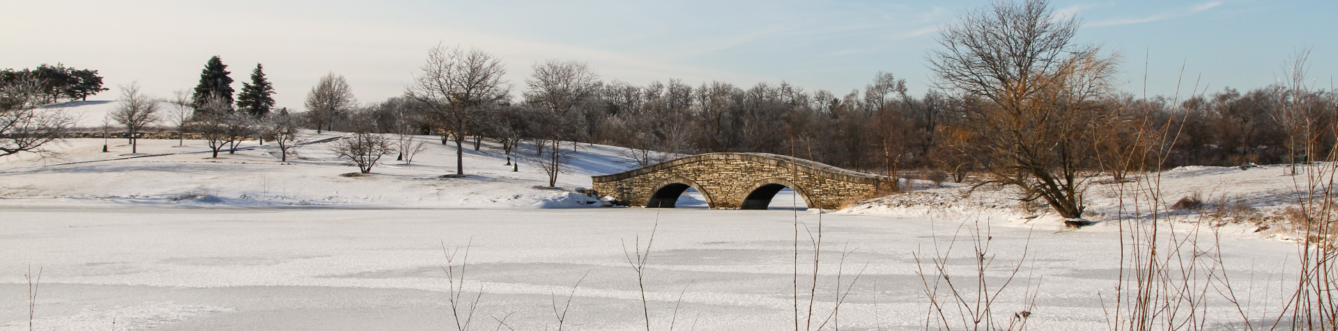 Lisle Community Park Pond Covered in Ice and Snow